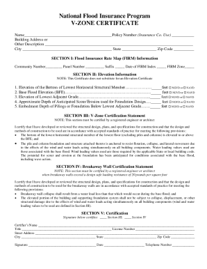 National Flood Insurance Program V-Zone Certificate