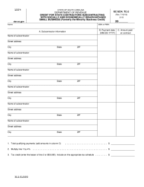 South Carolina State Contractor Subcontracting Credit Form