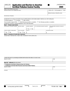 California Form 3580 Pollution Control Facility Amortization