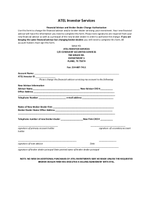Financial Advisor and Broker Dealer Change Authorization