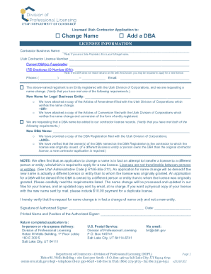 Utah Contractor License Name Change Application