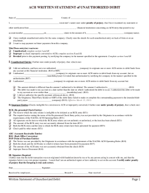 ACH Written Statement of Unauthorized Debit