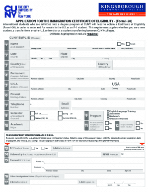 CUNY Immigration Certificate of Eligibility Form I-20