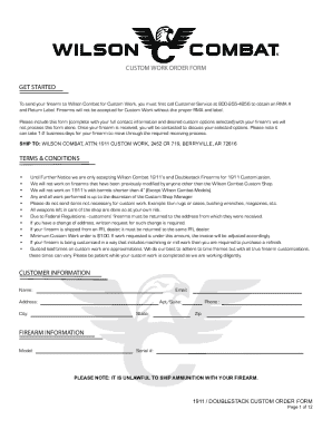 Wilson Combat 1911 Custom Work Order Form