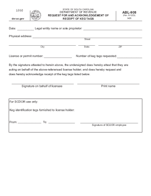 South Carolina Keg Tag Request Form