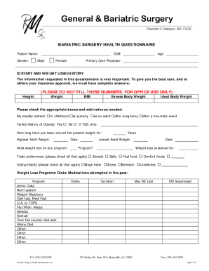 Bariatric Surgery Health Questionnaire