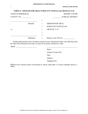 Minnesota Demand for Trial Form