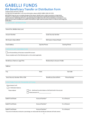 IRA Beneficiary Transfer or Distribution Form