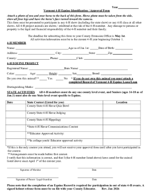 Vermont 4-H Equine Identification Approval Form