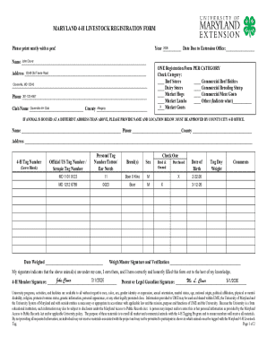 Maryland 4-H Livestock Registration Form