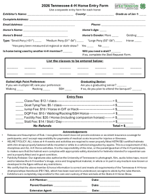 2026 Tennessee 4-H Horse Entry Form