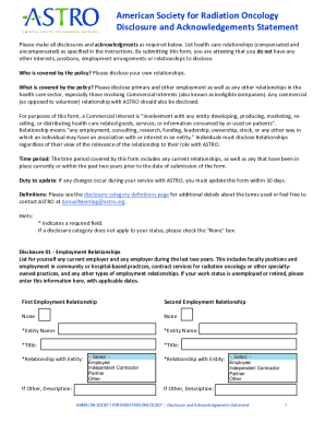 ASTRO Disclosure and Acknowledgements Statement
