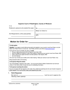 Washington Motion for Order