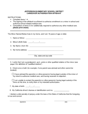 California Caregiver Authorization Affidavit