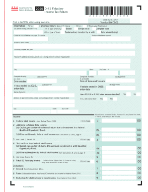 District of Columbia 2025 D-41 Fiduciary Income Tax Return