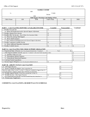 Child Support Worksheet and Findings of Fact