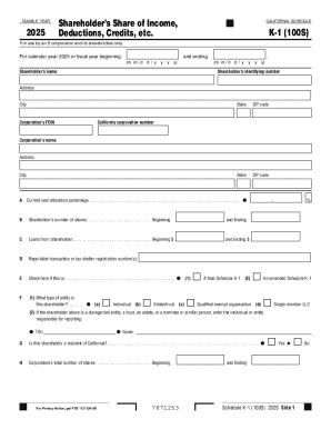 California Schedule K-1 (100S) 2025