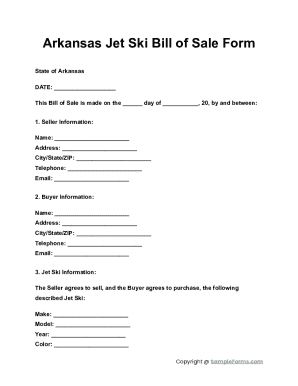 Arkansas Jet Ski Bill of Sale Form