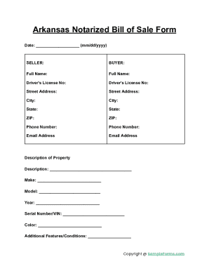 Arkansas Notarized Bill of Sale Form