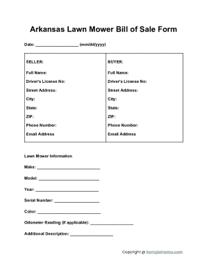 Arkansas Lawn Mower Bill of Sale