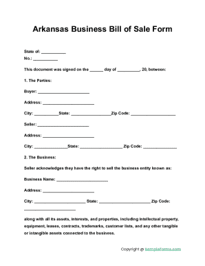 Arkansas Business Bill of Sale Form