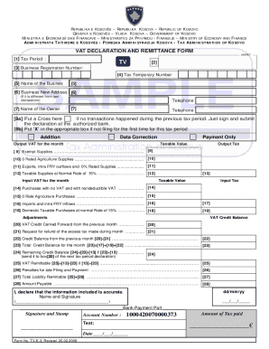 Kosovo VAT Declaration and Remittance Form
