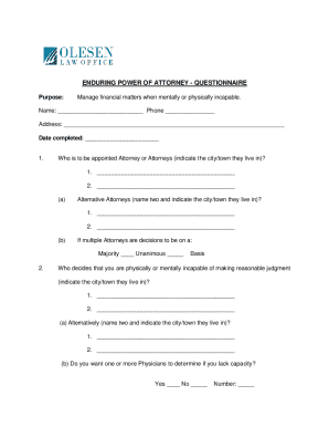 Enduring Power of Attorney Questionnaire