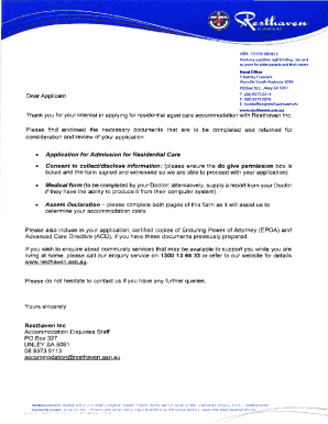 Application for Residential Aged Care Accommodation