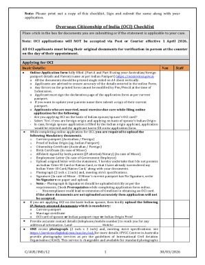 Overseas Citizenship of India Checklist