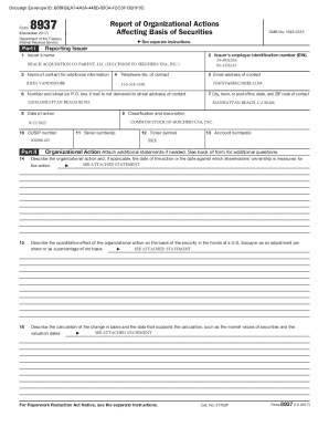 Form 8937 Report of Organizational Actions