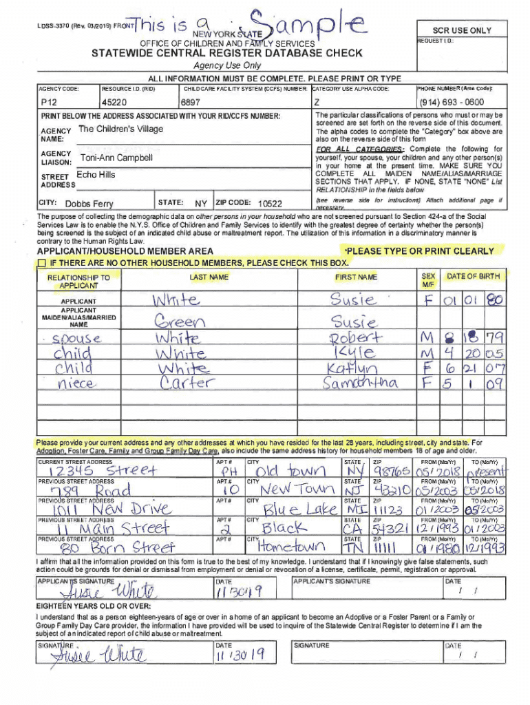 Statewide Central Register Database Check - Blank Fillable Template ...