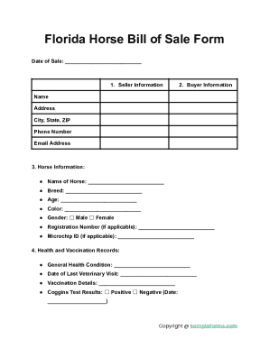 Florida Horse Bill of Sale Form
