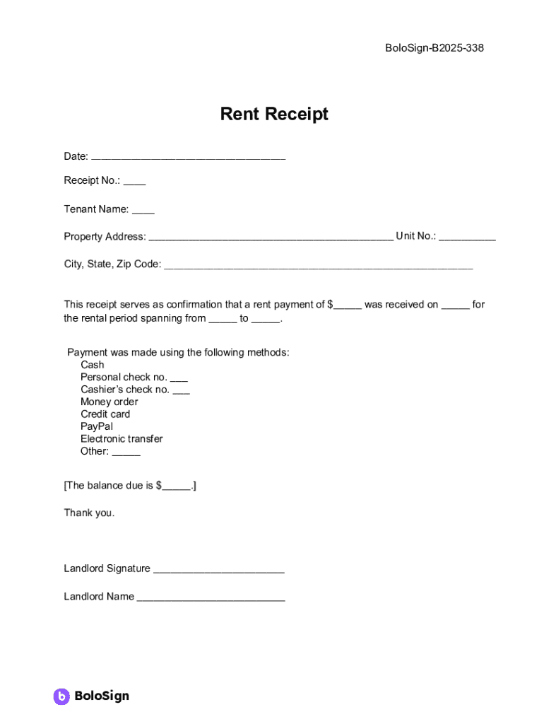 Rent Receipt Form - Blank Fillable Template | Fill Out, Print ...