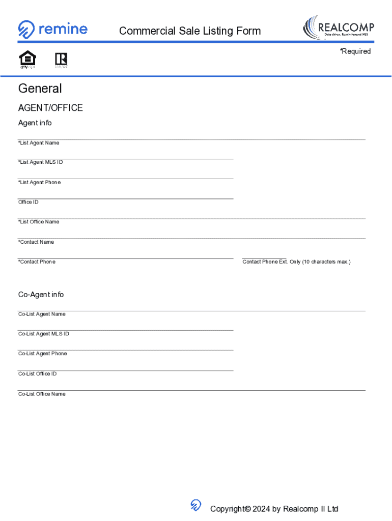 Commercial Sale Listing Form - Blank Fillable Template | Fill Out ...
