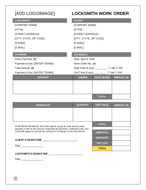 Locksmith Work Order
