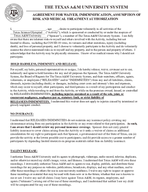 Texas A&M University Activity Waiver and Medical Authorization
