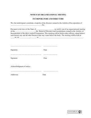 Notice of Organizational Meeting