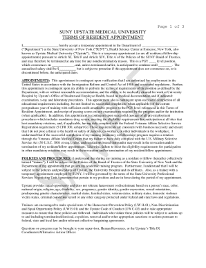 SUNY Upstate Medical University Resident Appointment Terms