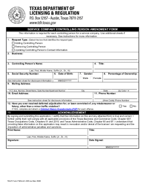 Texas Service Company Controlling Person Amendment Form