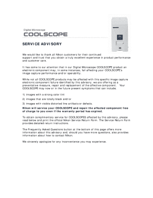 Nikon COOLSCOPE Service Advisory and Return Form