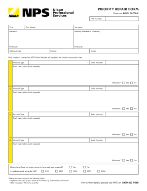NPS Priority Repair Form