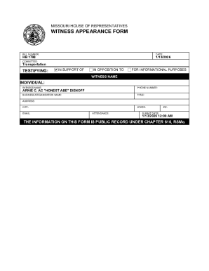 Missouri House Witness Appearance Form
