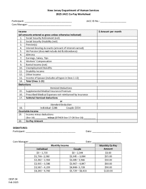 New Jersey JACC Co-Pay Worksheet
