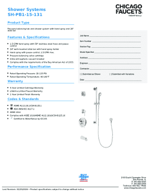 Chicago Faucets Shower System Specification