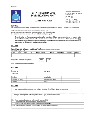 City Integrity Complaint Form
