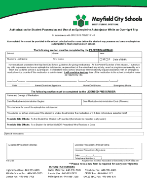 Authorization for Student Epinephrine Autoinjector Use
