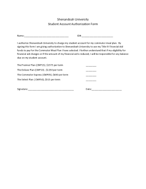 Shenandoah University Student Account Authorization Form