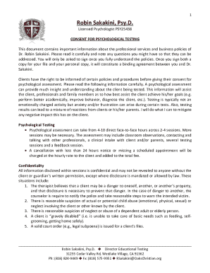 Consent for Psychological Testing