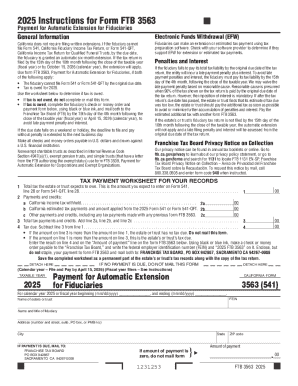 California Form FTB 3563 Payment for Automatic Extension for Fiduciaries