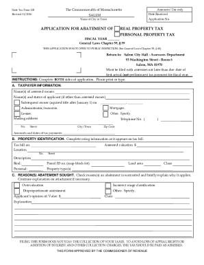 Massachusetts Real Property Tax Abatement Application